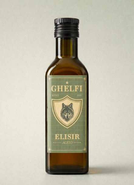 Bottiglia di aceto di kombucha Ghelfi Elisir da 25 cl